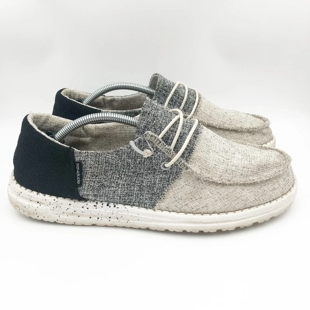 Hey Dude Shoes Womens 9 Wendy Loafers Multi Tri-Color Block Grey Cream Black